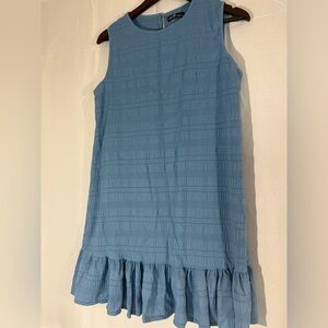 Emery Rose Dress S Blue Sleeveless Textured Ruffle Hem Casual Summer Sheath NWOT